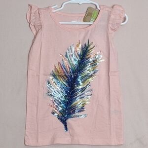 Crazy 8 Light Pink Sequin Feather Short Sleeve Tee